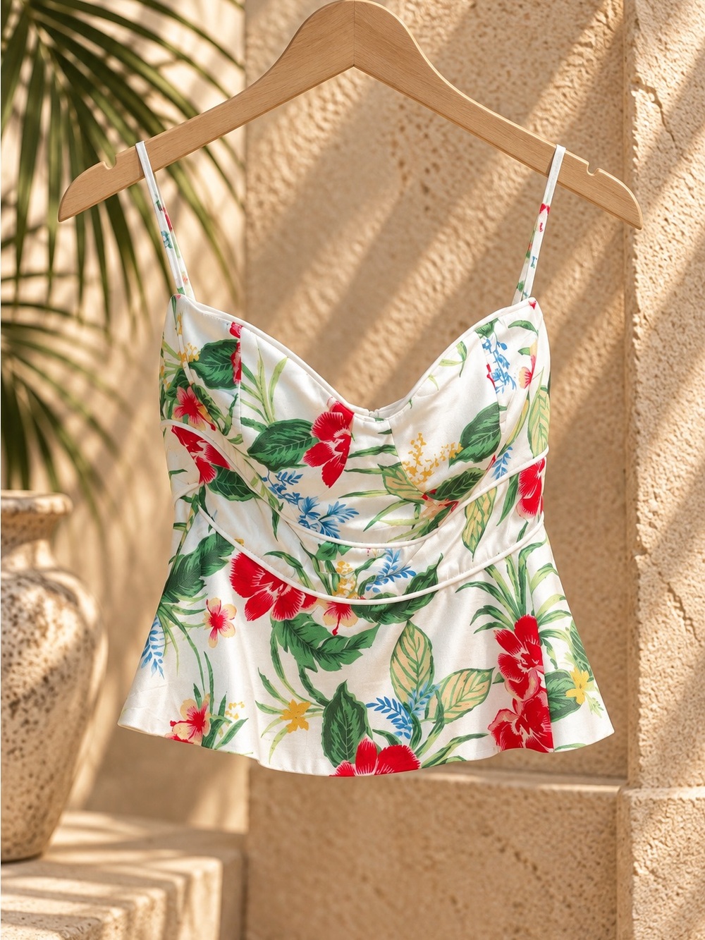 BARDOT White Floral -Strapless Peplum Cami